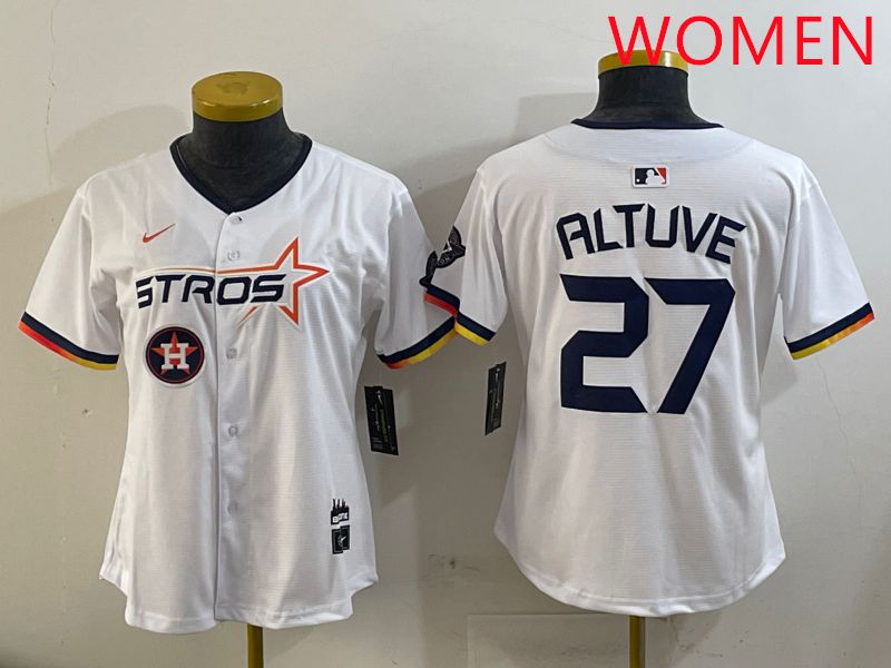 Women Houston Astros #27 Altuve White three generations Joint Name Nike 2025 MLB Jersey style 11->youth mlb jersey->Youth Jersey